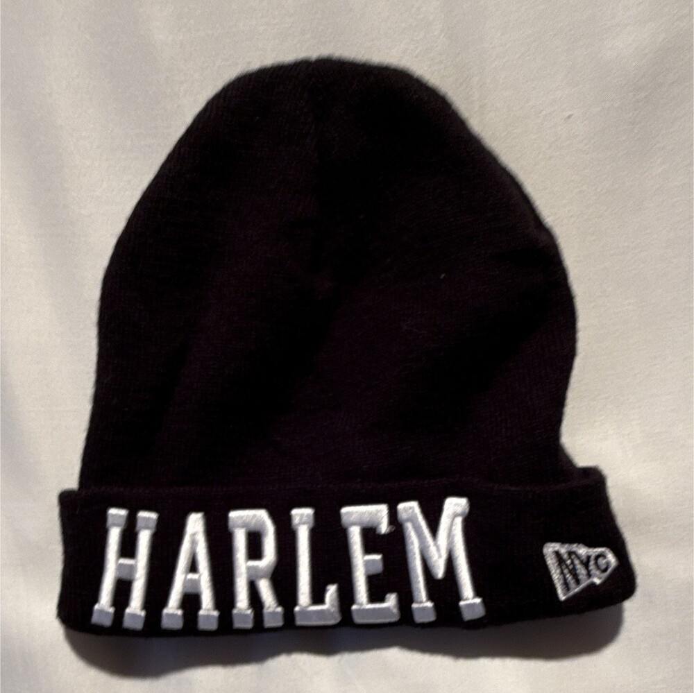 Black Beanie Hat Harlem NYC Patch, Unisex Adults, One Size, Stretch